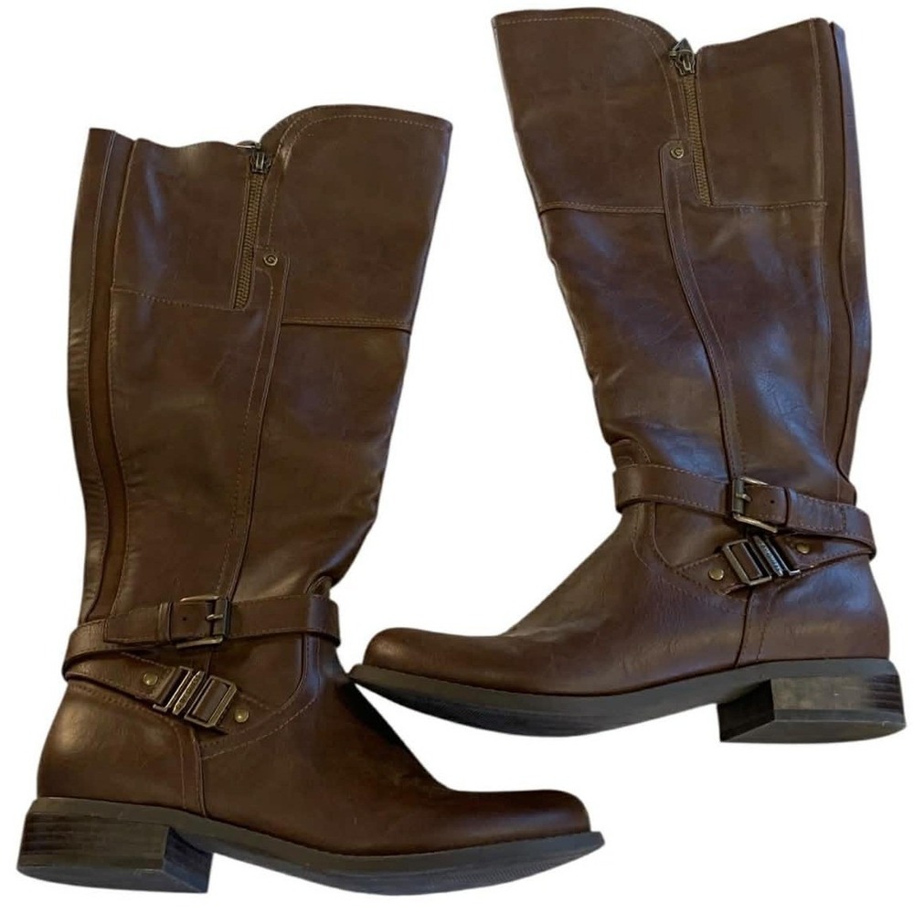 G By Guess Brown Tall‎ Riding Boots Buckle Strap Knee High 
Equestrian Classic 9